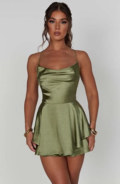 Women's Cocktail Cowl Neck Satin Mini Playsuit 5
