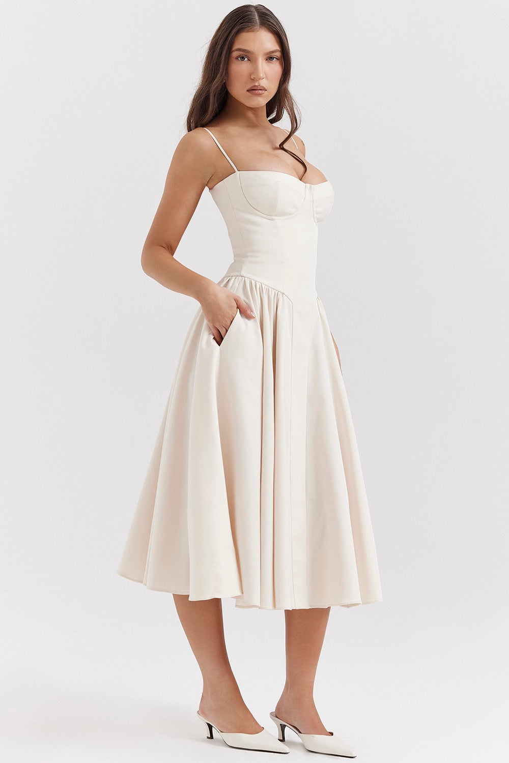 Women's Cotton-Polyester Blend Midi Dress | Elegant Flattering Summer Dress for Casual and Formal Occasions