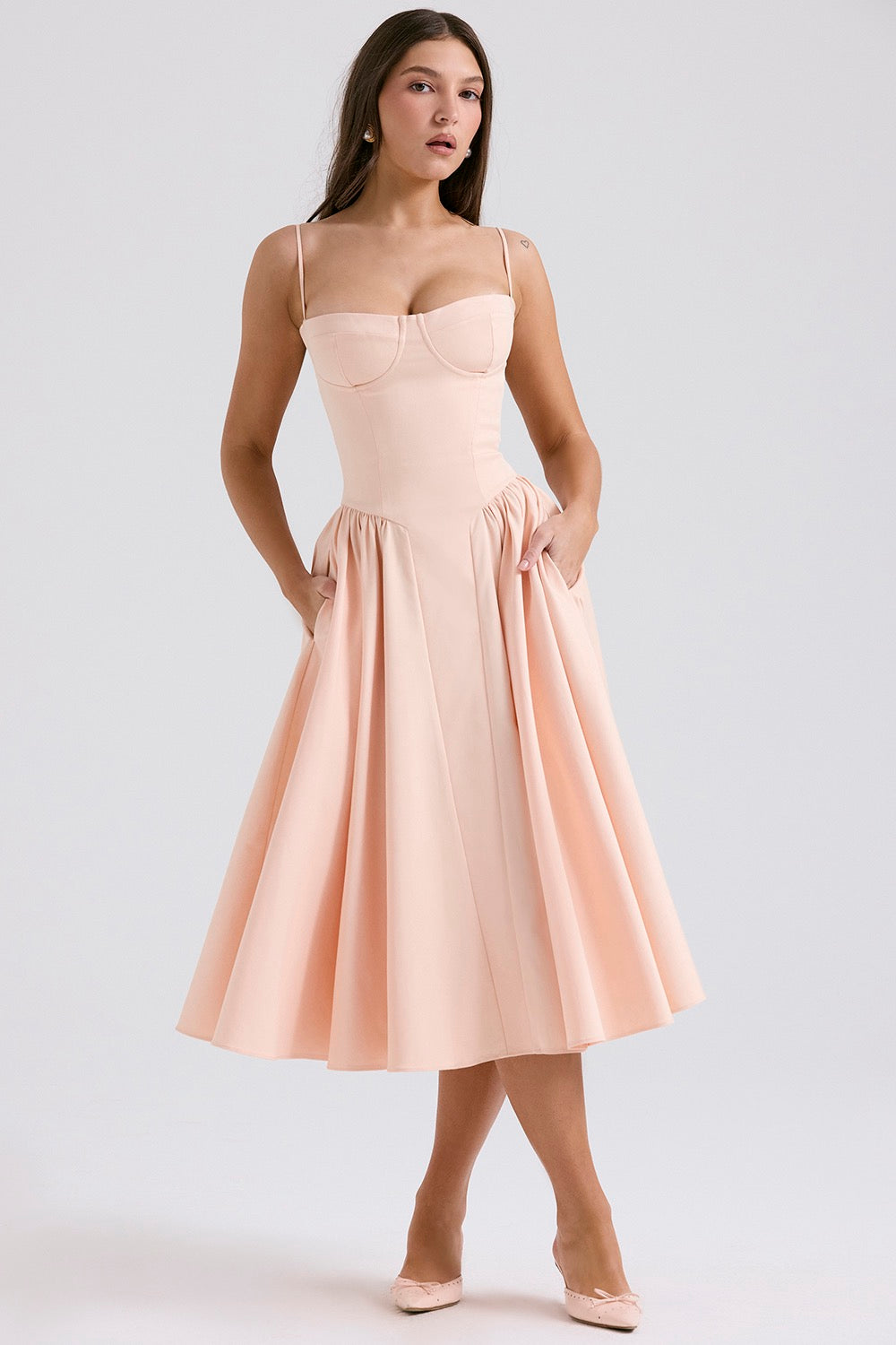 Women's Cotton-Polyester Blend Midi Dress | Elegant Flattering Summer Dress for Casual and Formal Occasions