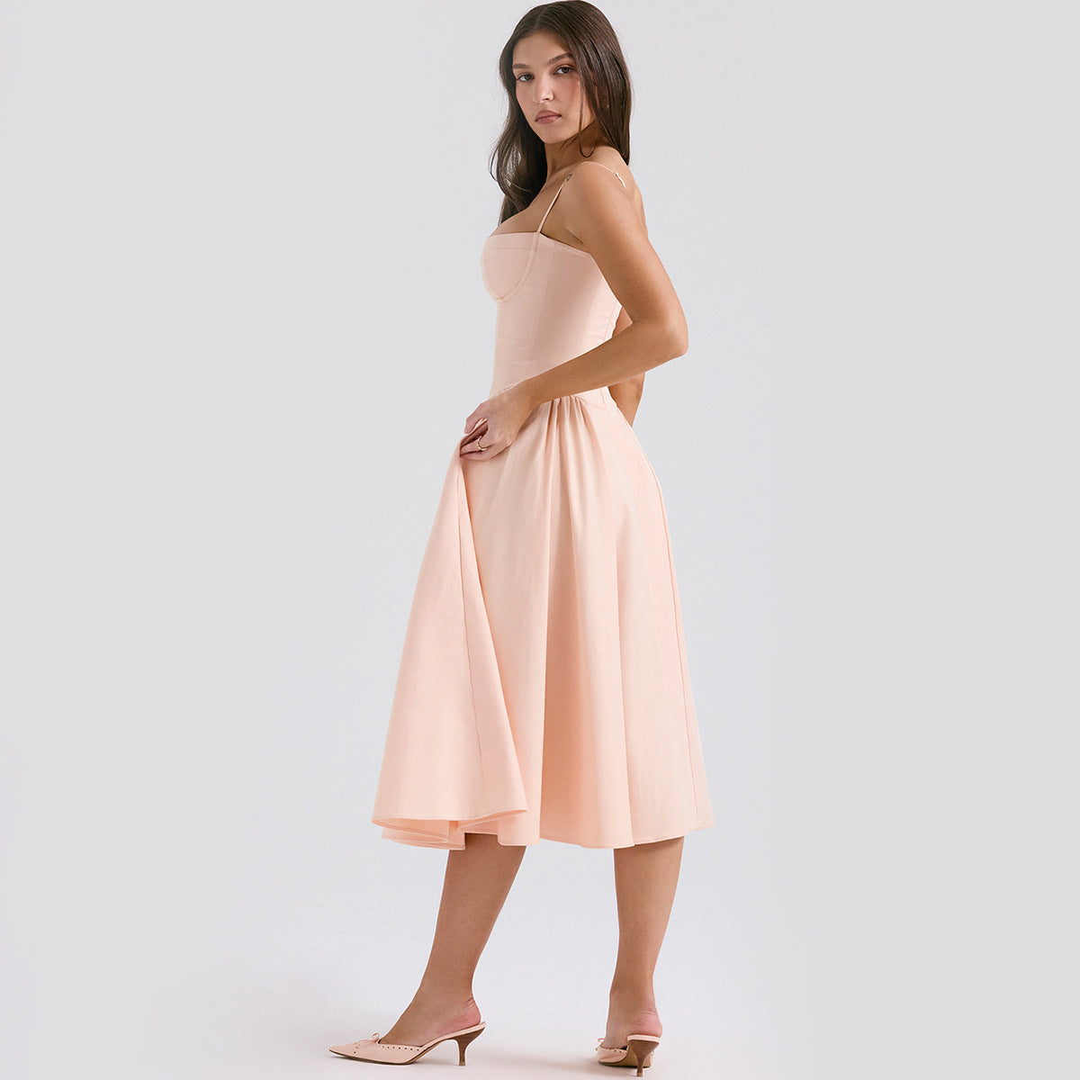 Women's Cotton-Polyester Blend Midi Dress | Elegant Flattering Summer Dress for Casual and Formal Occasions