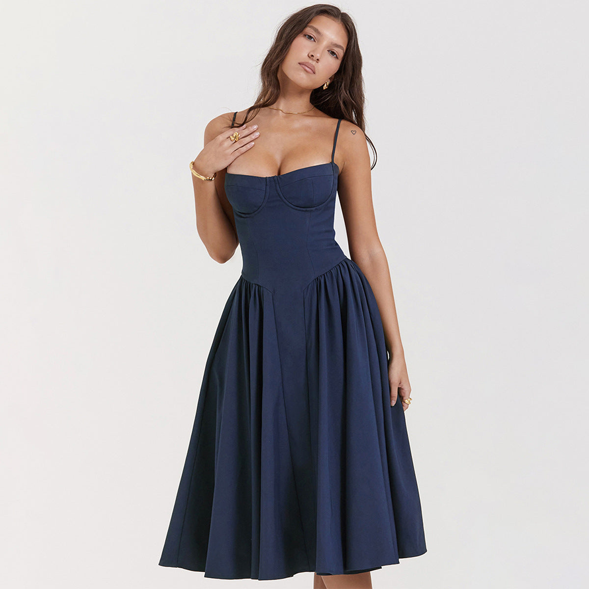 Women's Cotton-Polyester Blend Midi Dress | Elegant Flattering Summer Dress for Casual and Formal Occasions