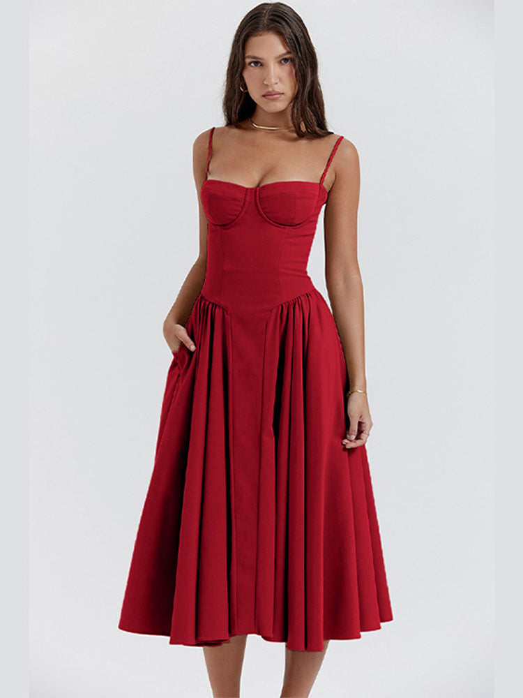 Women's Cotton-Polyester Blend Midi Dress | Elegant Flattering Summer Dress for Casual and Formal Occasions