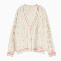 Women's Cozy Cable-Knit Heart Embroidered Cardigan Sweater