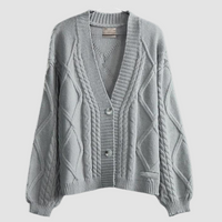 Women's Cozy Long Sleeve V-Neck Gray Cardigan