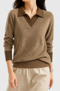 Women's Elegant Cashmere Sweater with Foldable Collar
