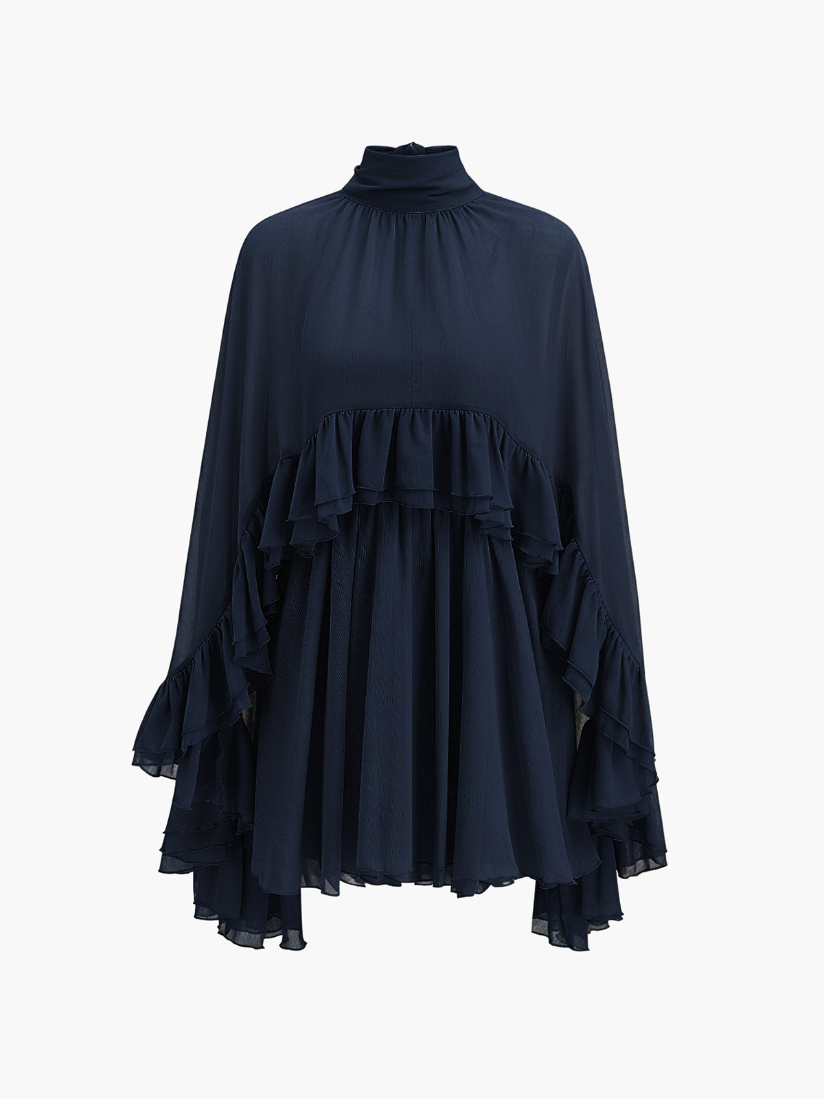 Women's Elegant Chiffon Ruffle Dress | Stylish Mock Neck Long Sleeve