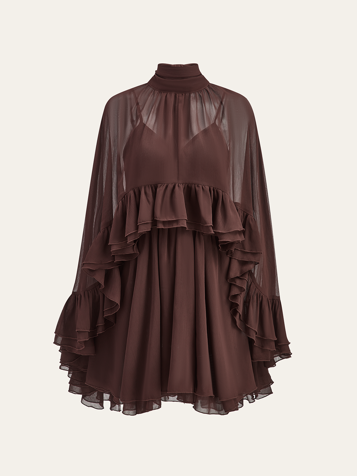 Women's Elegant Chiffon Ruffle Dress | Stylish Mock Neck Long Sleeve