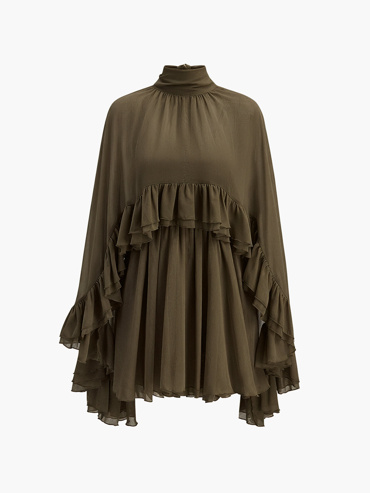 Women's Elegant Chiffon Ruffle Dress | Stylish Mock Neck Long Sleeve