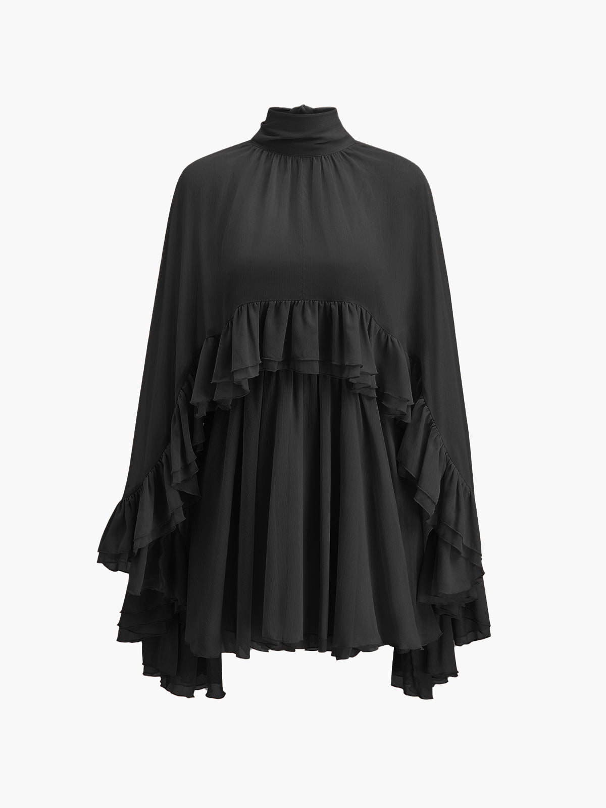 Women's Elegant Chiffon Ruffle Dress | Stylish Mock Neck Long Sleeve