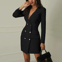 Women's Elegant Double-Breasted V-Neck Blazer Dress