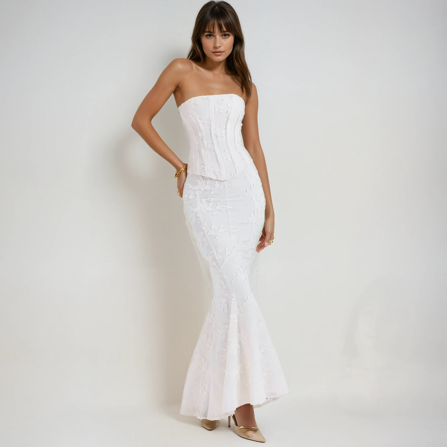 Women's Elegant Embroidered Maxi Dress | Strapless Mermaid Formal Gown