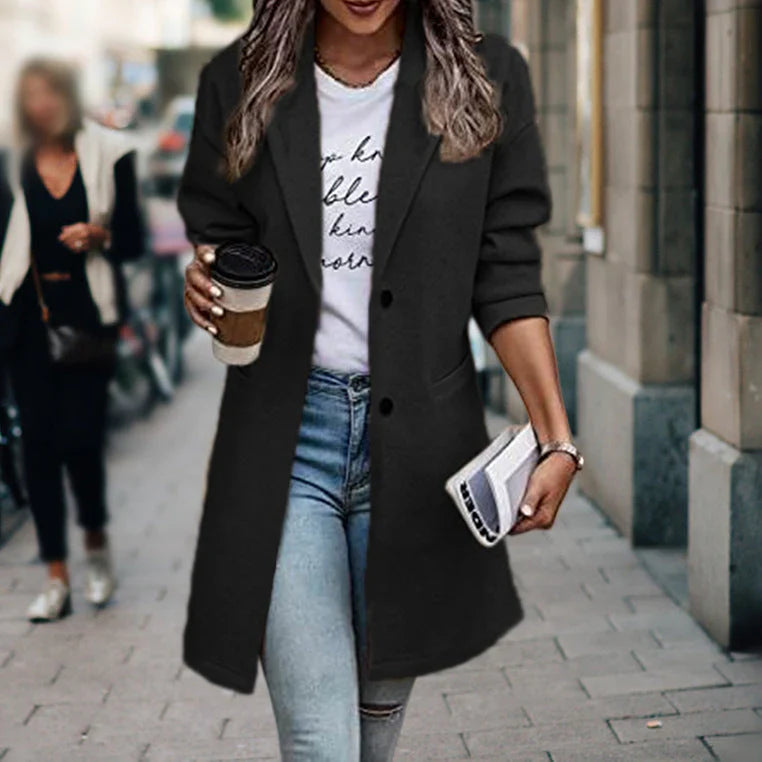 Blazer lungo elegante da donna | Giacca da ufficio sofisticata e aderente