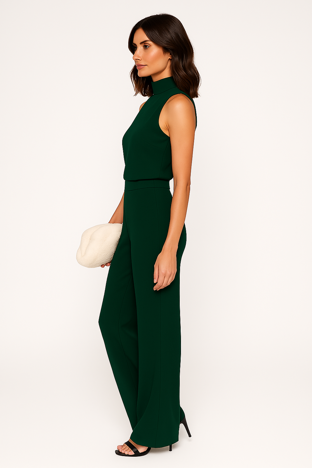 Women's Elegant Polyester Jumpsuit | Sleek Mock Neck Wide-Leg Outfit