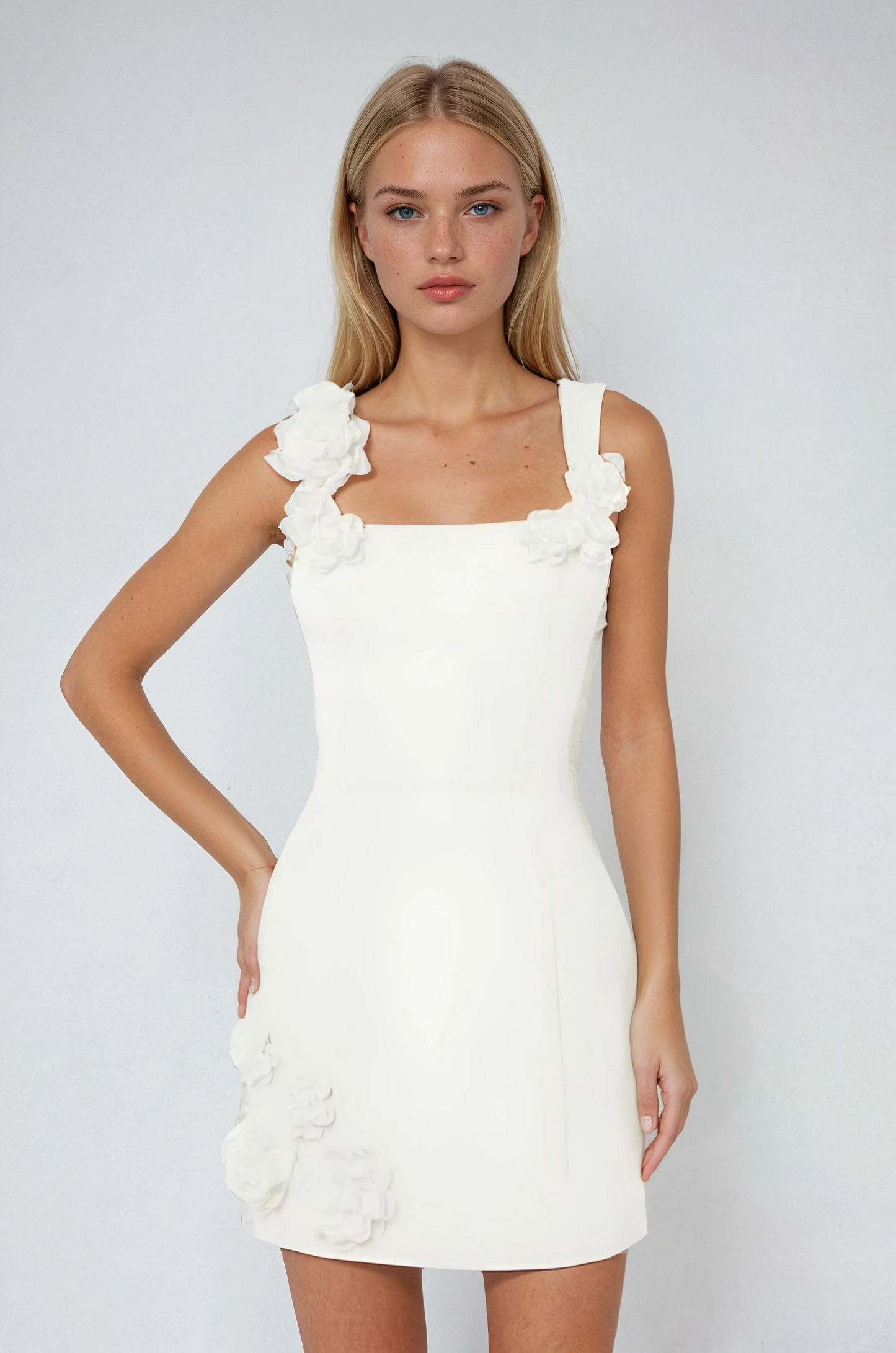 Women's Floral Appliqué Mini Dress | Playful Pink Summer Cocktail Attire