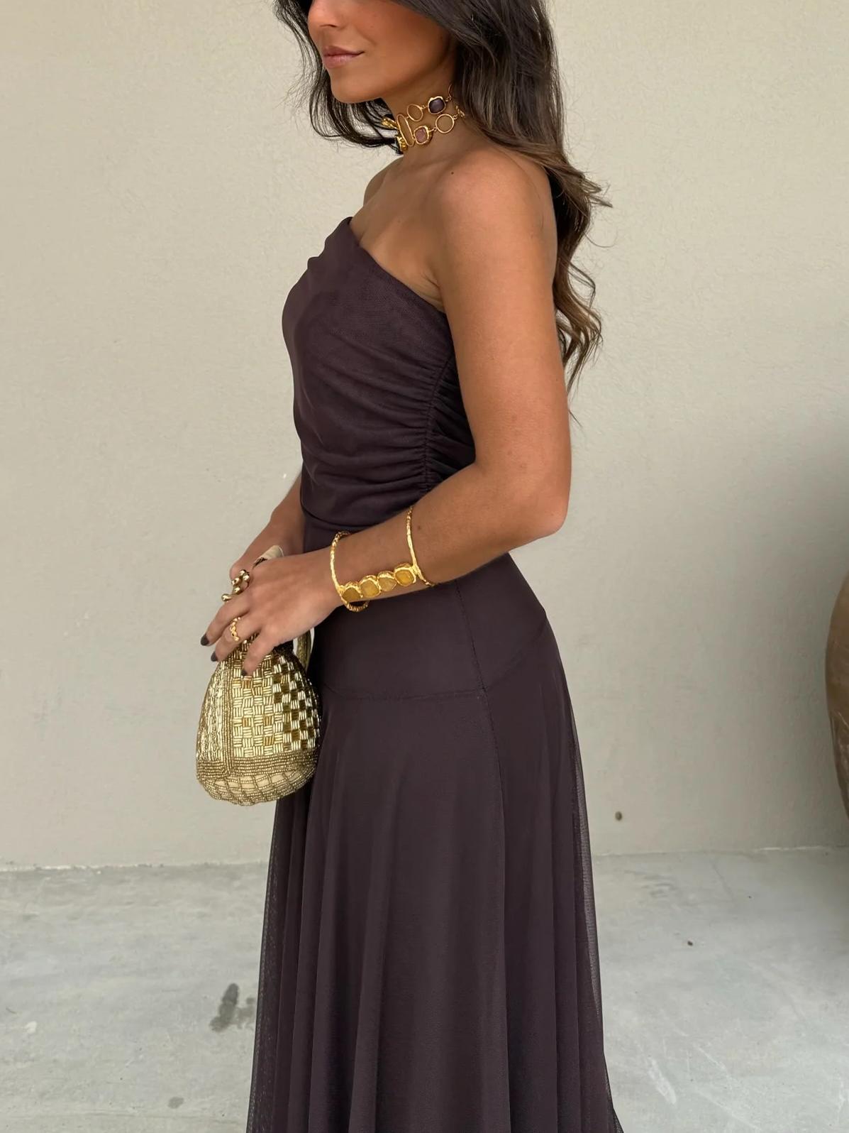 Women's Flowing Chiffon Maxi Dress | Elegant Off-Shoulder Evening Gown