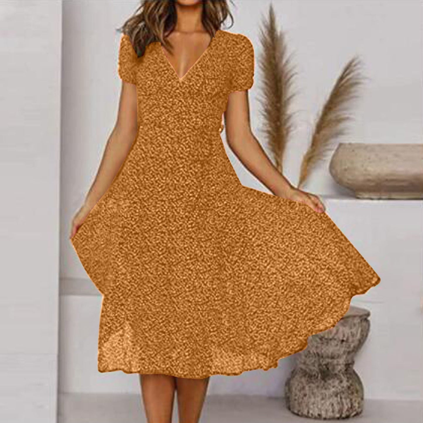 Women's High-Quality A-Line Dress | Elegant V-Neck Flattering Fit