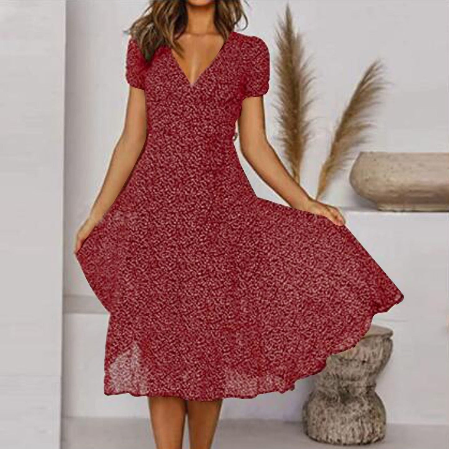 Women's High-Quality A-Line Dress | Elegant V-Neck Flattering Fit