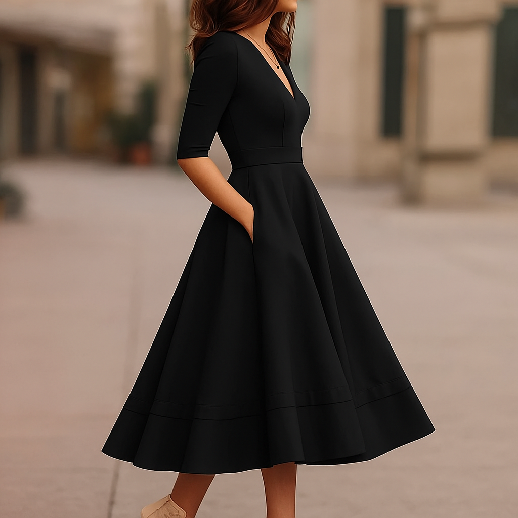 Women's High-Quality White Midi Dress | Elegant Retro-Inspired A-Line Cocktail Dress