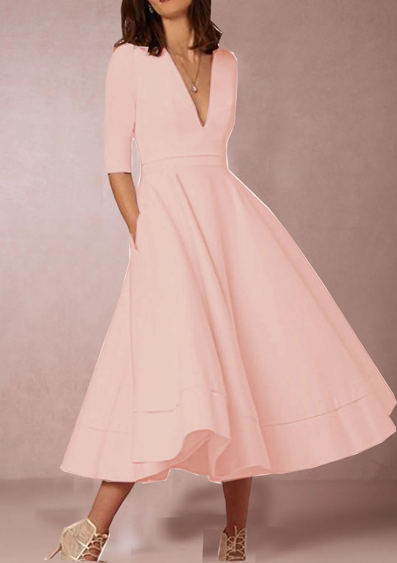 Women's High-Quality White Midi Dress | Elegant Retro-Inspired A-Line Cocktail Dress