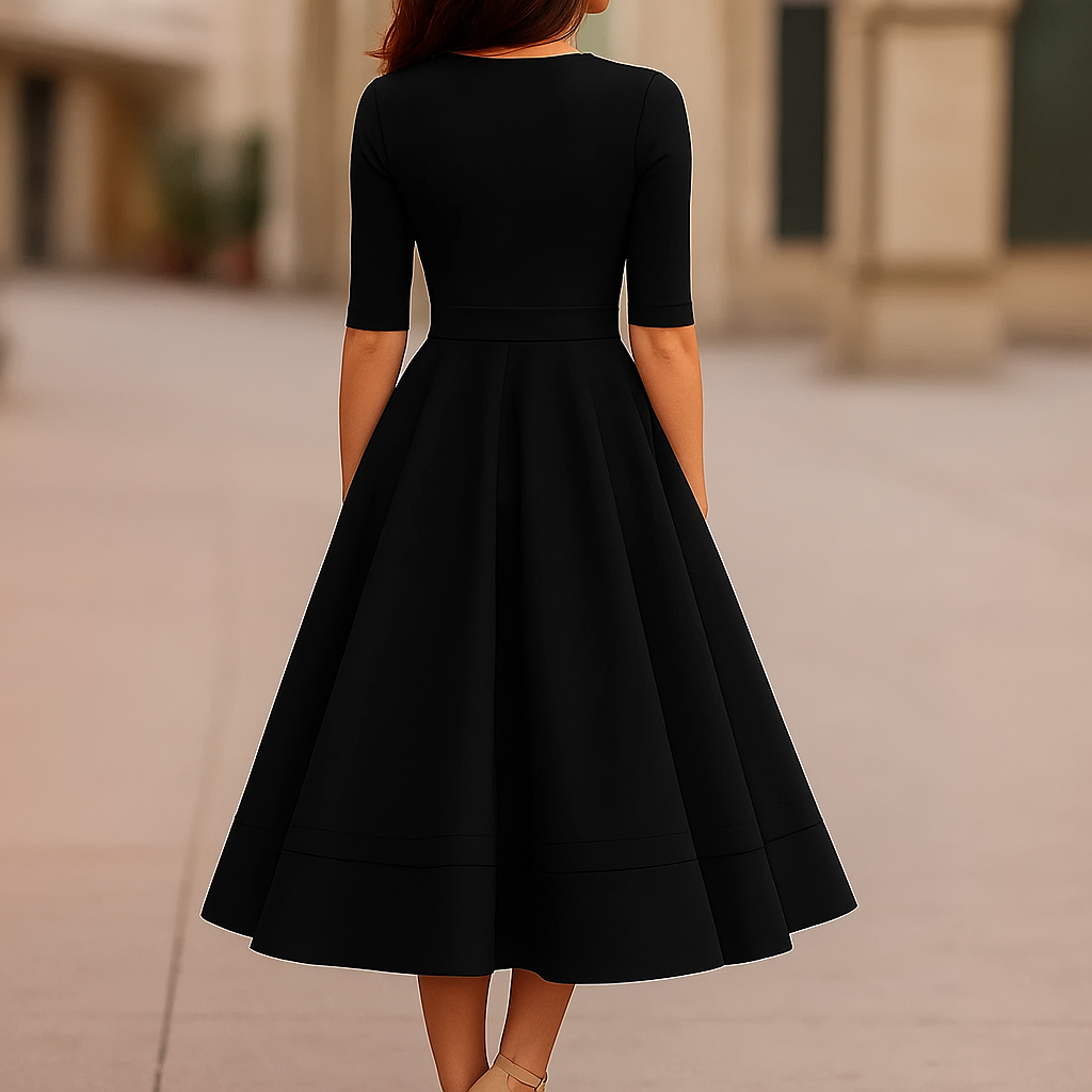 Women's High-Quality White Midi Dress | Elegant Retro-Inspired A-Line Cocktail Dress