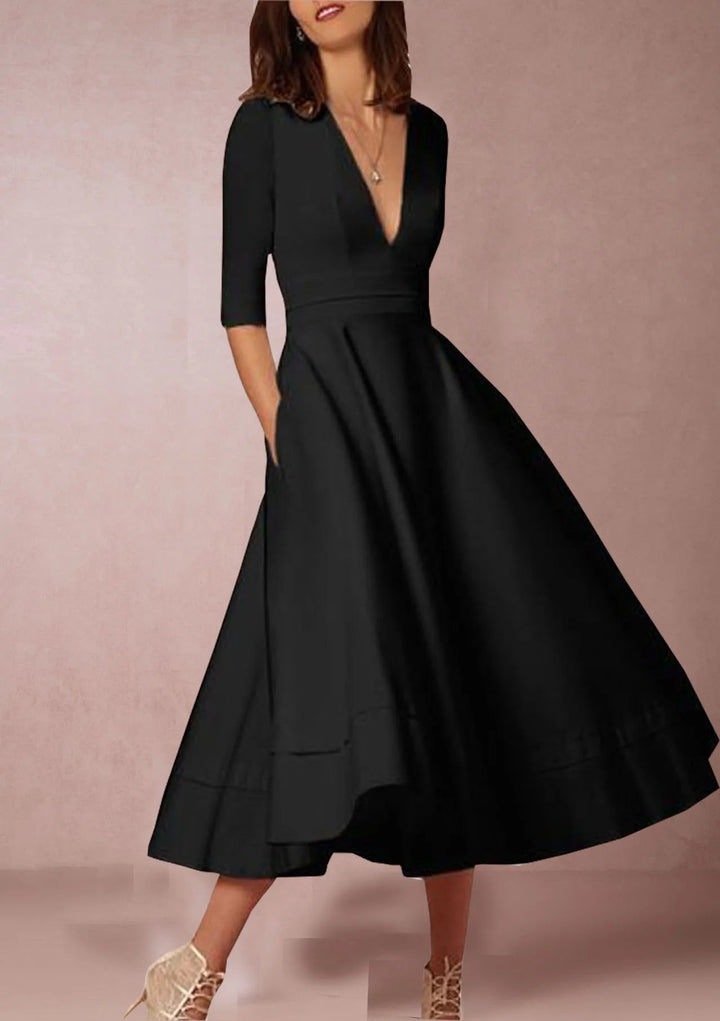 Abito midi bianco di alta qualità da donna | Elegante abito da cocktail a-line ispirato al retrò