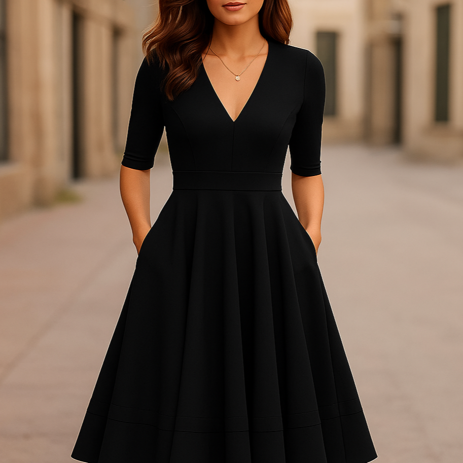 Women's High-Quality White Midi Dress | Elegant Retro-Inspired A-Line Cocktail Dress