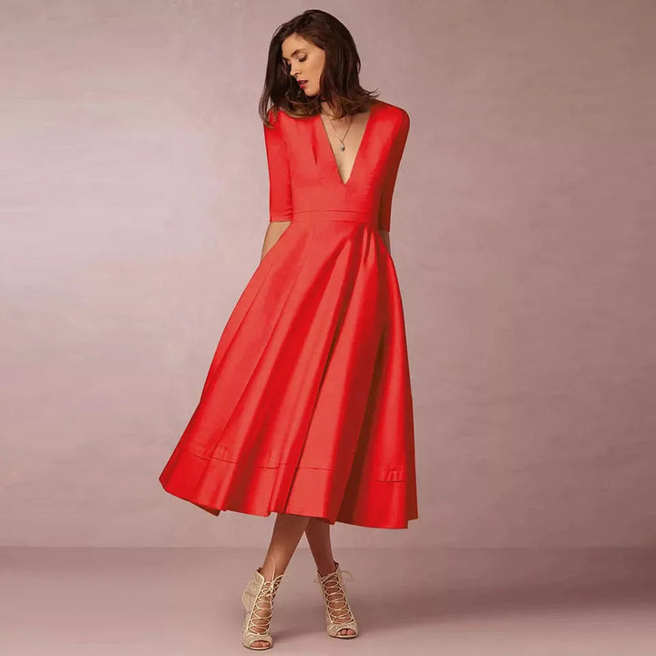 Abito midi bianco di alta qualità da donna | Elegante abito da cocktail a-line ispirato al retrò
