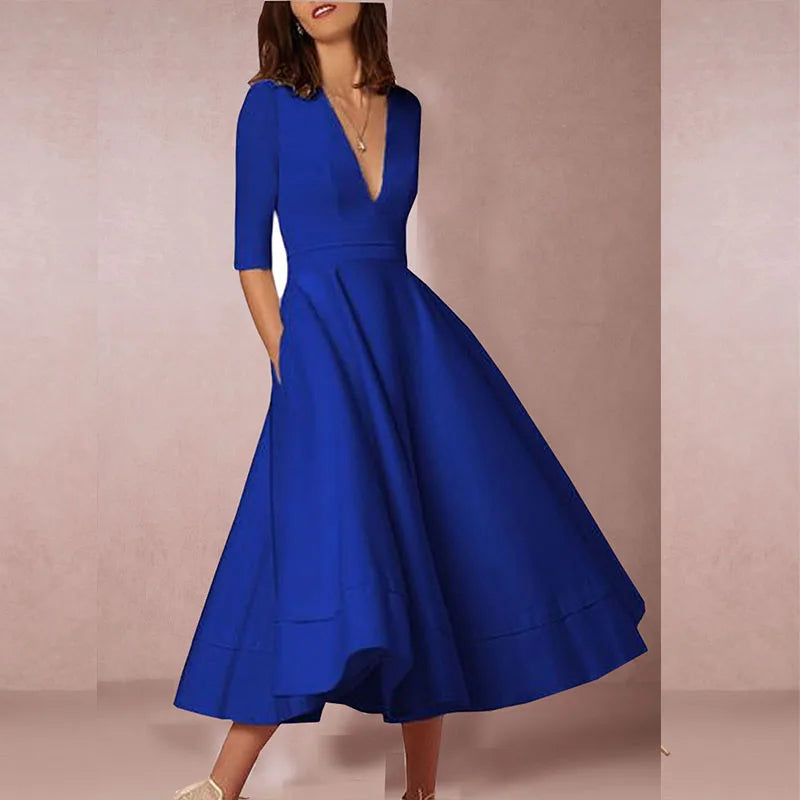 Women's High-Quality White Midi Dress | Elegant Retro-Inspired A-Line Cocktail Dress