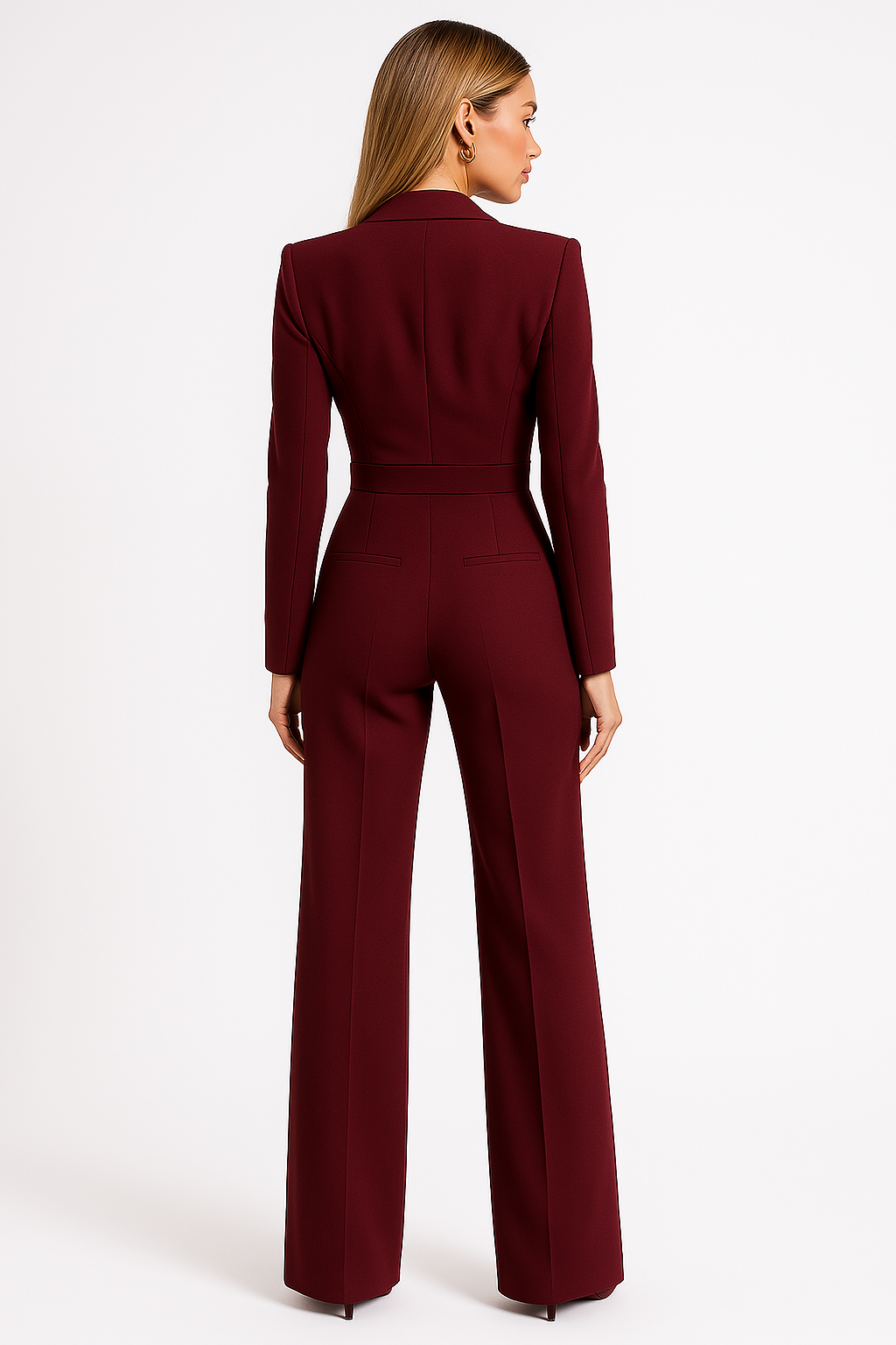 Women's Ivory Tailored Jumpsuit | Elegant V-Neck Wide-Leg Outfit