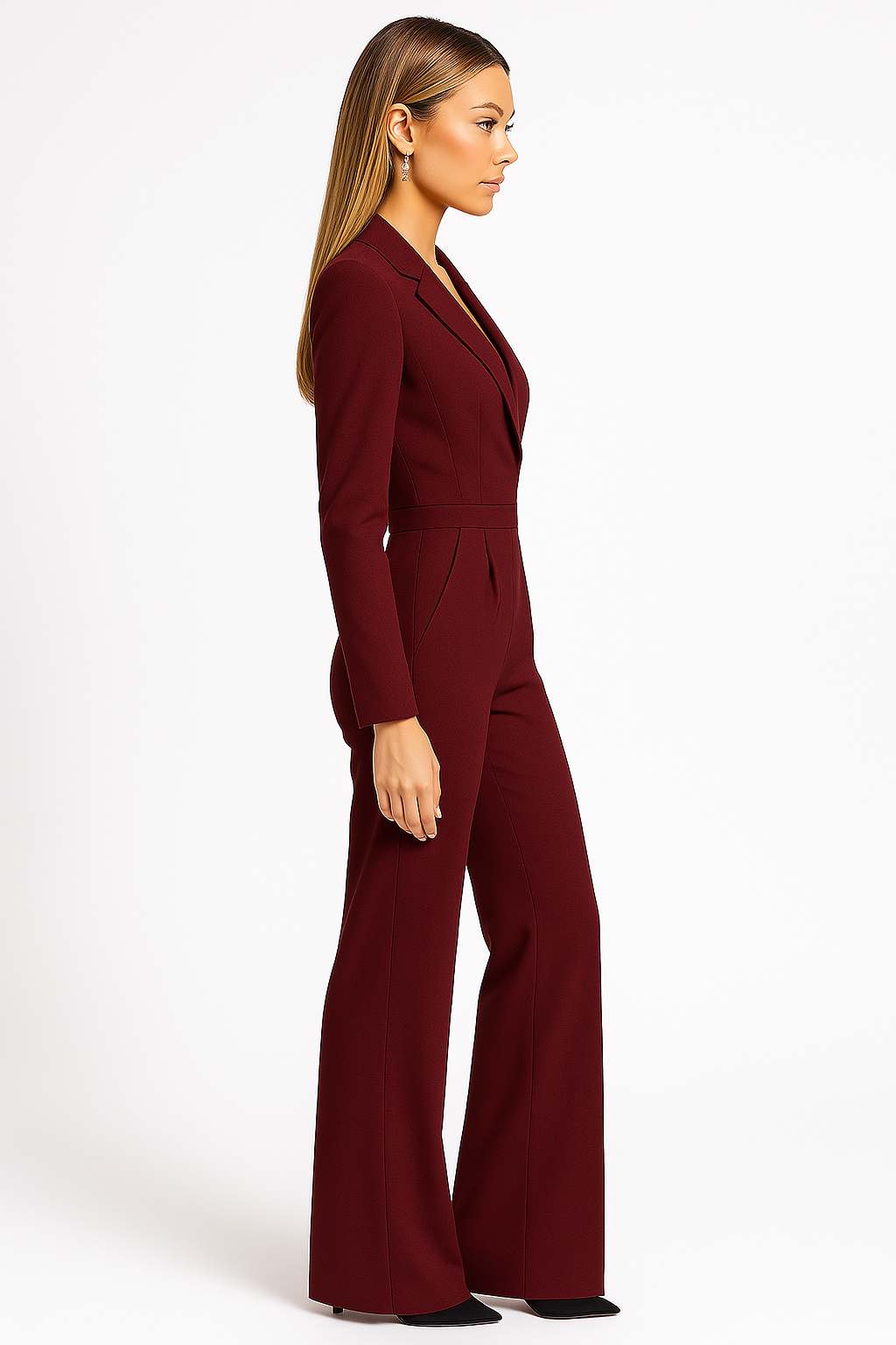 Women's Ivory Tailored Jumpsuit | Elegant V-Neck Wide-Leg Outfit