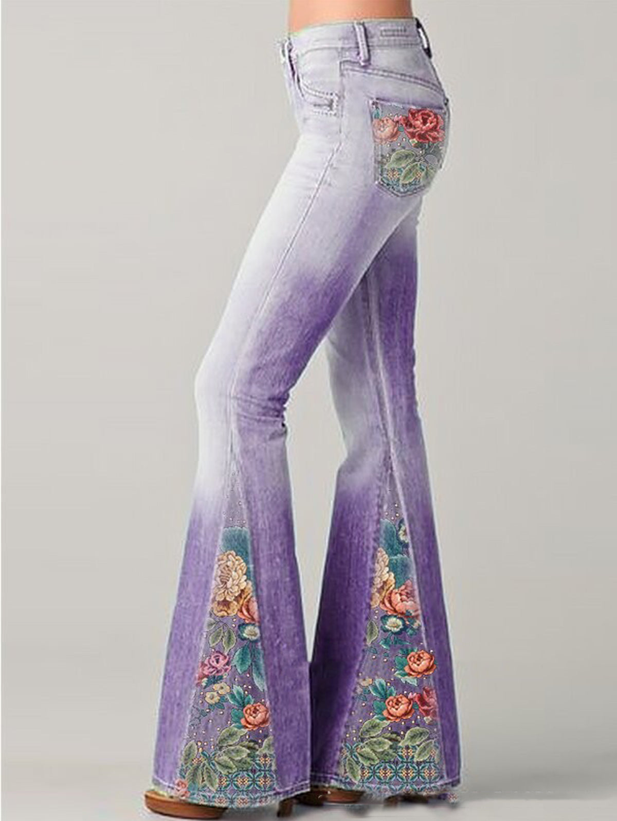 Women's Light-Wash Denim Bootcut Jeans | Stylish Embroidered Floral Design