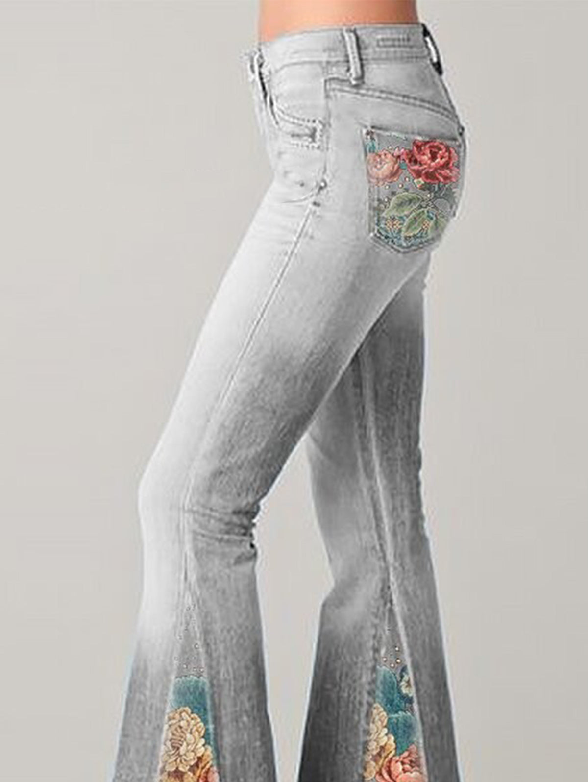 Women's Light-Wash Denim Bootcut Jeans | Stylish Embroidered Floral Design