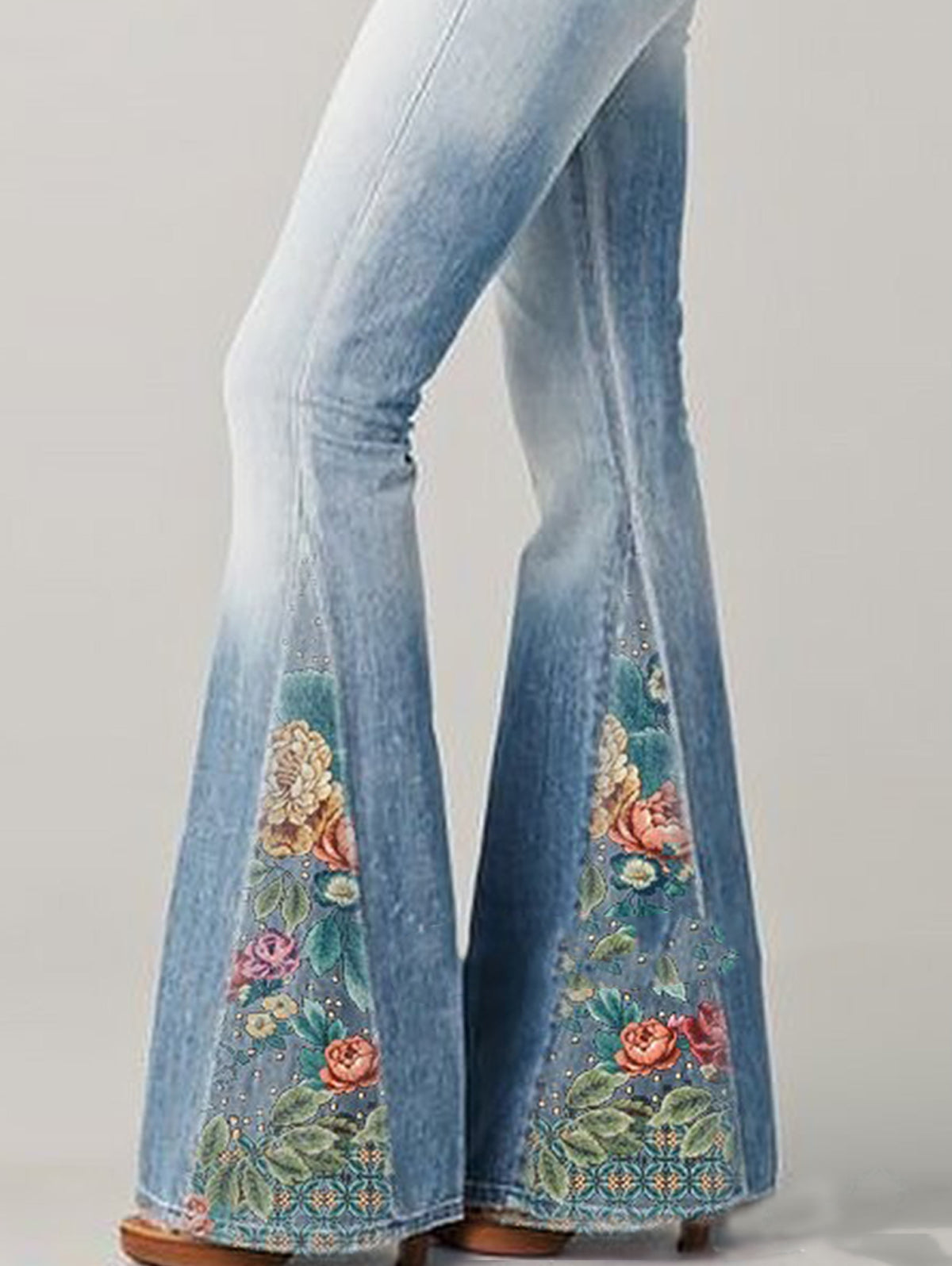 Women's Light-Wash Denim Bootcut Jeans | Stylish Embroidered Floral Design