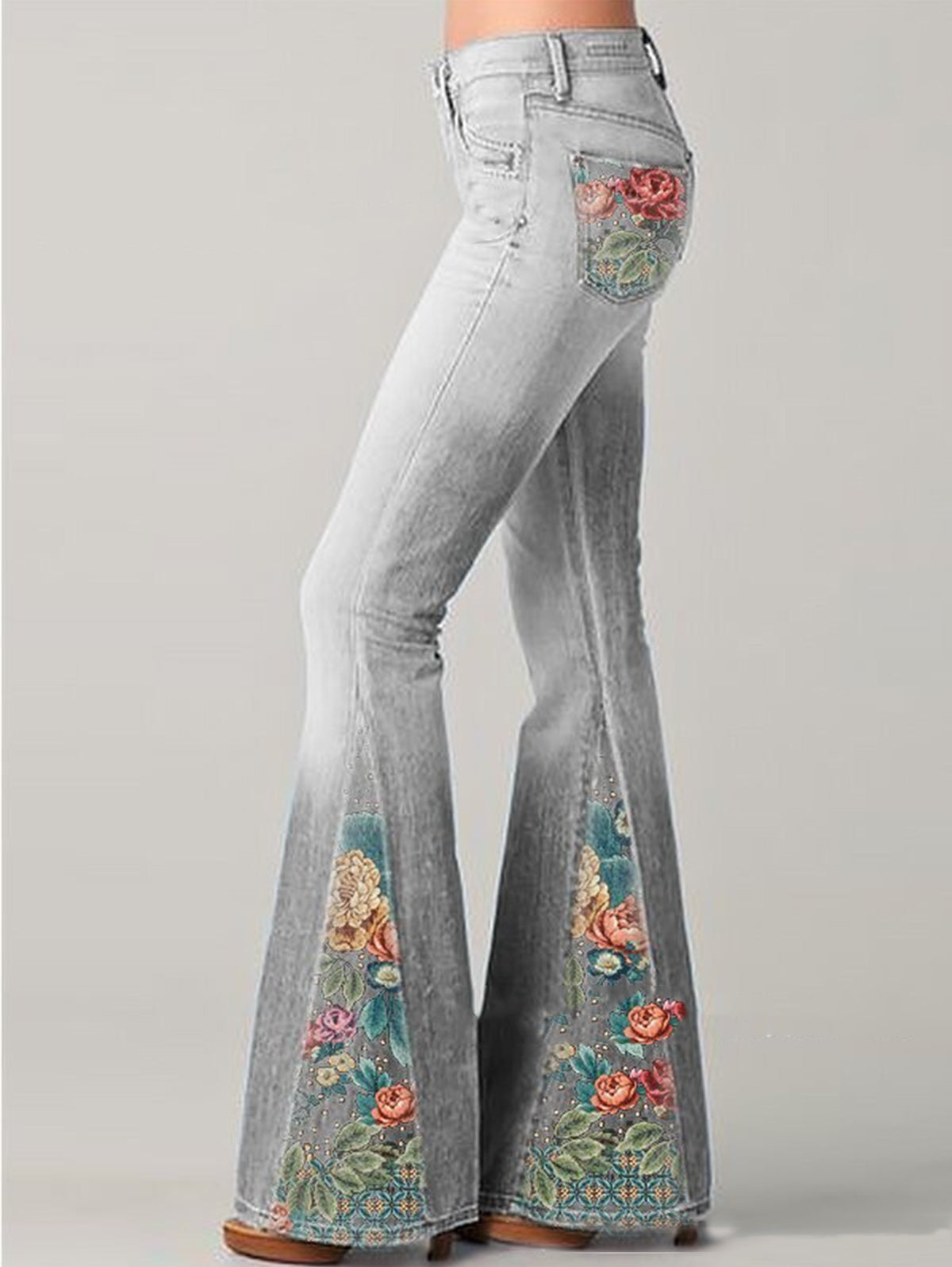Women's Light-Wash Denim Bootcut Jeans | Stylish Embroidered Floral Design
