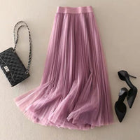 Women's Lightweight High-Waisted Pleated A-Line Maxi Skirt