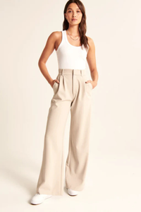 Women's Lightweight Tailored High-Waist Beige Pants