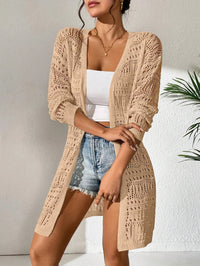 Women's Long Openwork White Cardigan Sweater