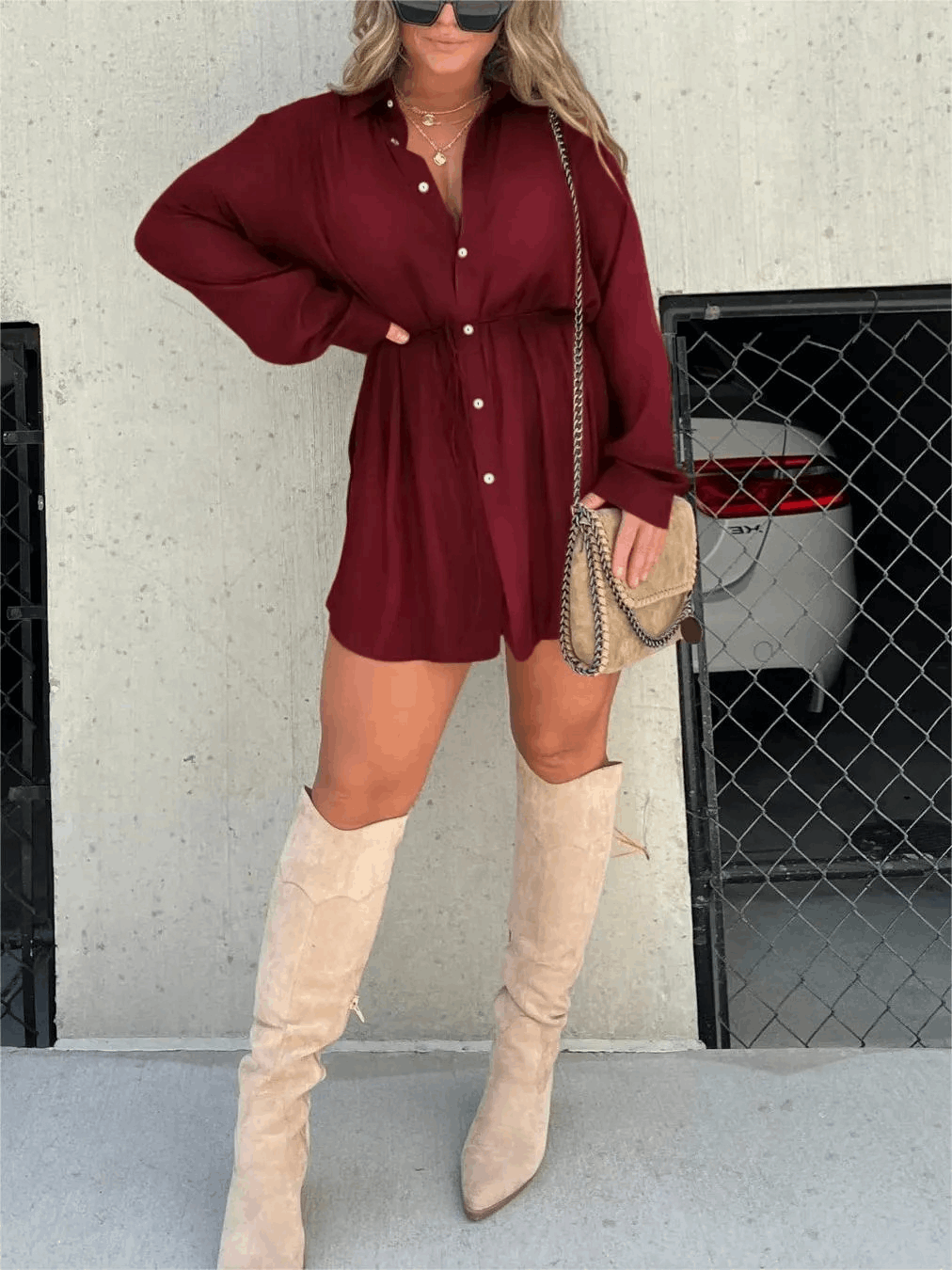 Women's Long Sleeve Button Front Shirt Romper 1