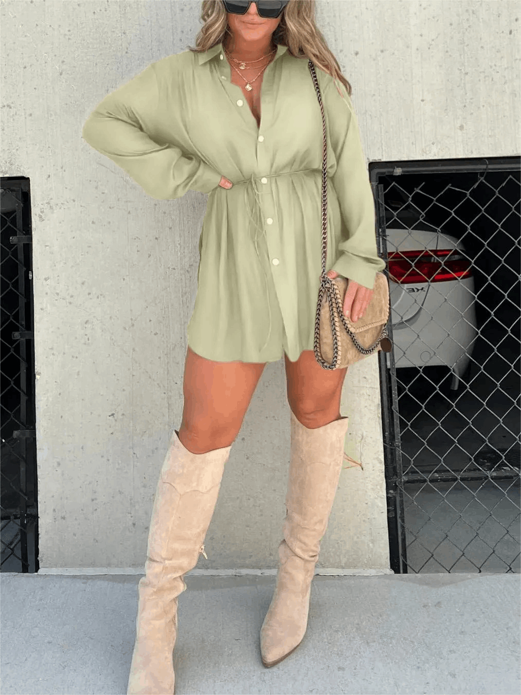 Women's Long Sleeve Button Front Shirt Romper 10