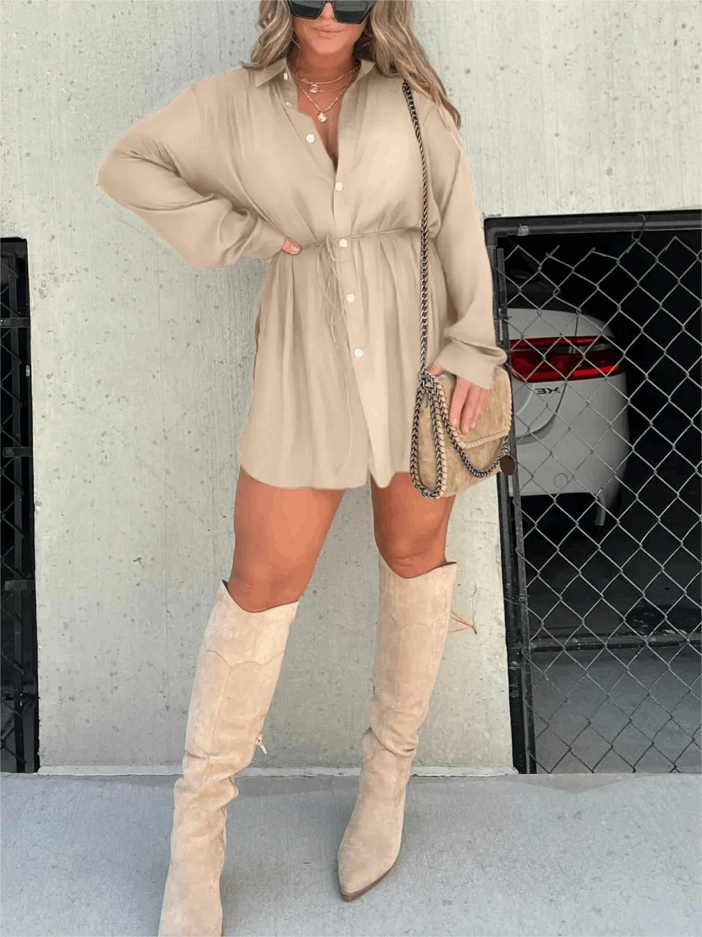 Women's Long Sleeve Button Front Shirt Romper 12