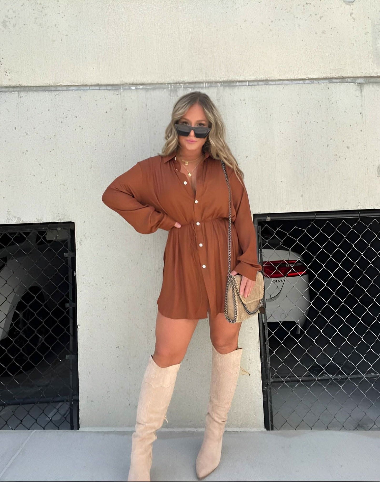 Women's Long Sleeve Button Front Shirt Romper 3
