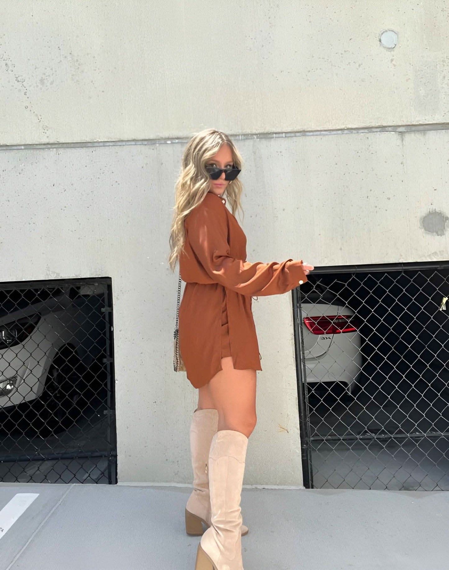 Women's Long Sleeve Button Front Shirt Romper 4