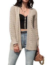 Women's Mid-Thigh Cable Knit Open Front Cardigan