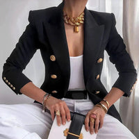 Women's Premium Fabric Black Blazer | Elegant Tailored Double-Button Jacket