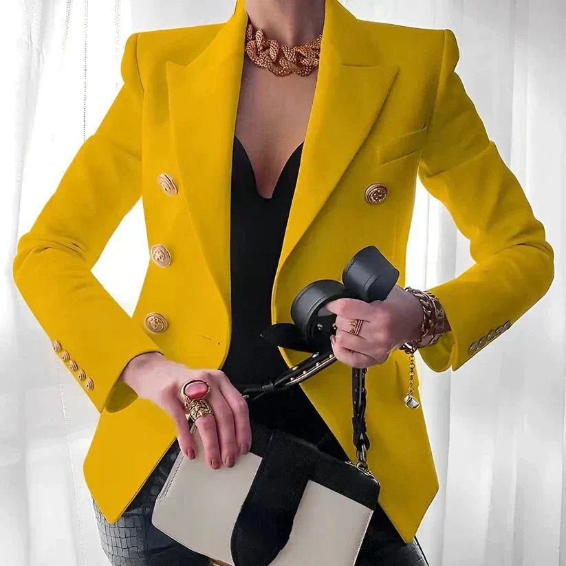 Women's Premium Fabric Black Blazer | Elegant Tailored Double-Button Jacket