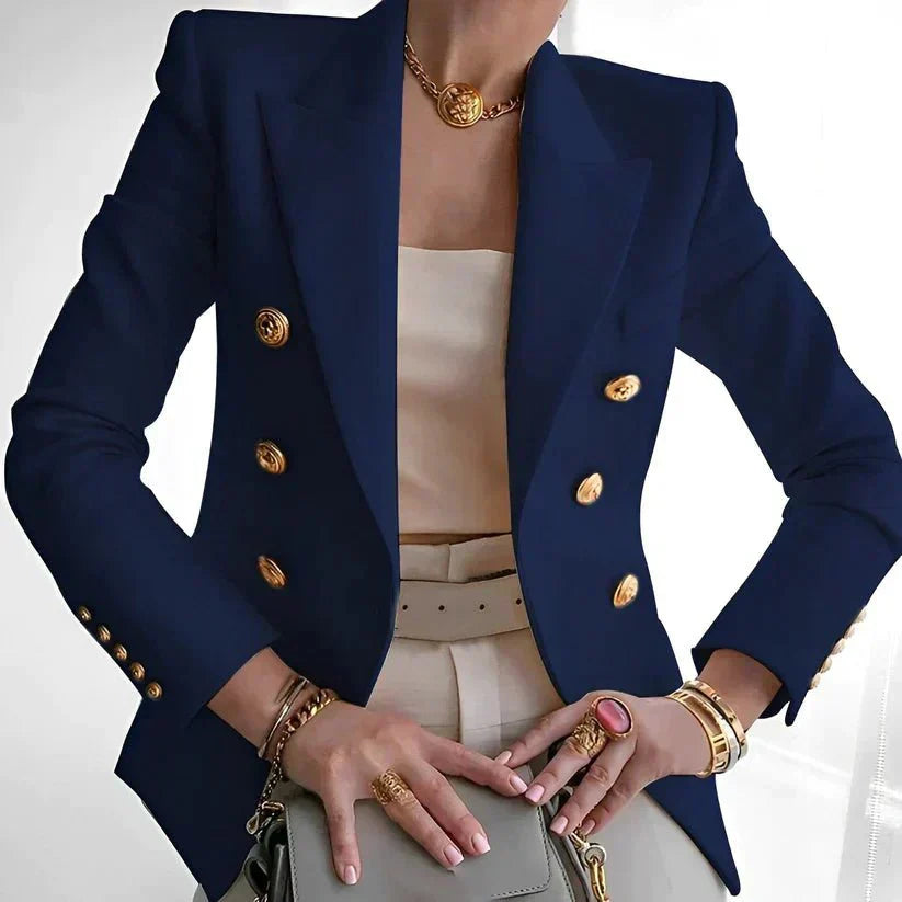 Women's Premium Fabric Black Blazer | Elegant Tailored Double-Button Jacket