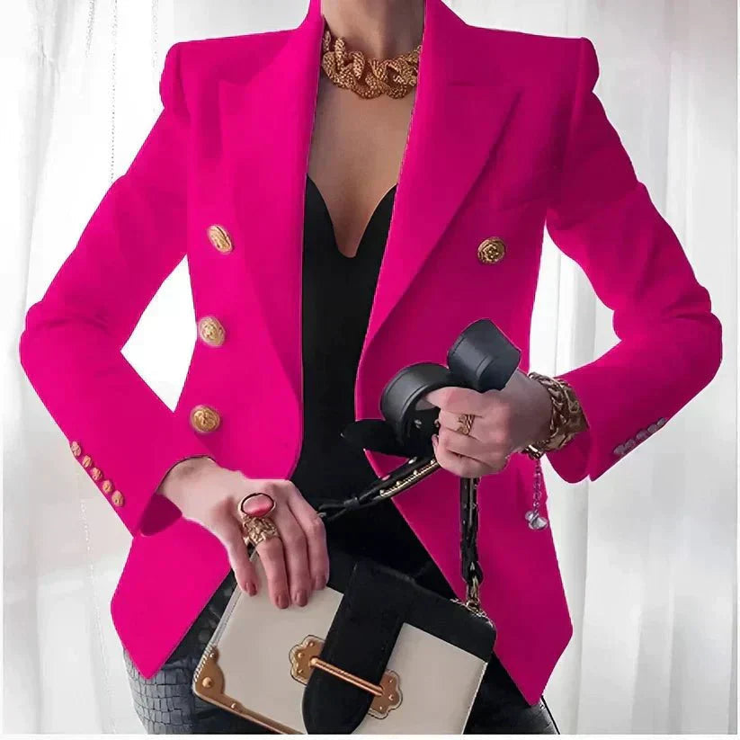 Women's Premium Fabric Black Blazer | Elegant Tailored Double-Button Jacket