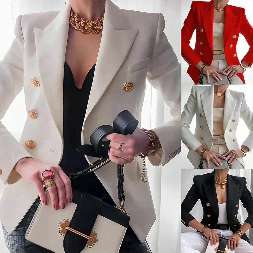 Women's Premium Fabric Black Blazer | Elegant Tailored Double-Button Jacket