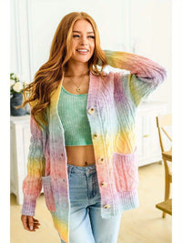 Women's Rainbow Tie Dye Long Cardigan Sweater