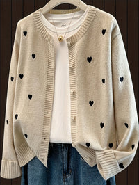 Women's Regular Fit Heart Embroidery Cardigan Sweater